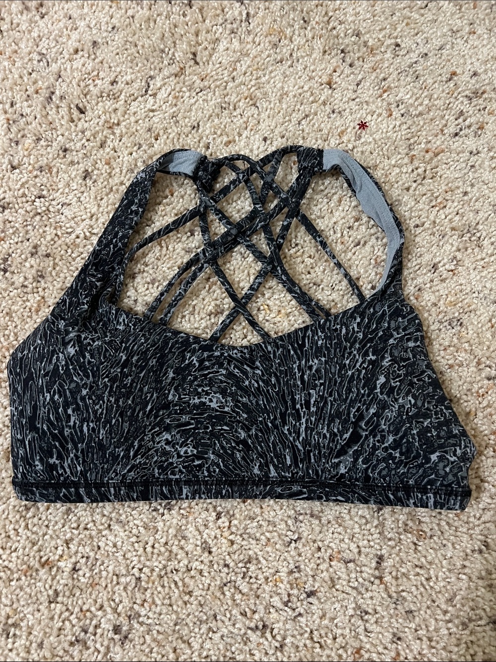 Lululemon Women's Black Marble Strappy Sports Bra size 4